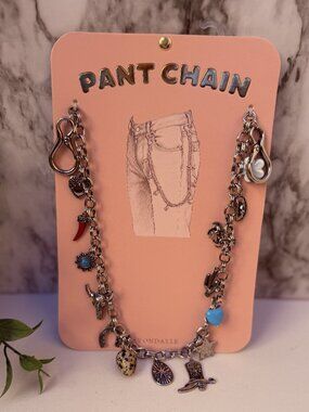Avondale Western Charm Pant Chain Silver Tone Cowboy Boot Heart Star Blue